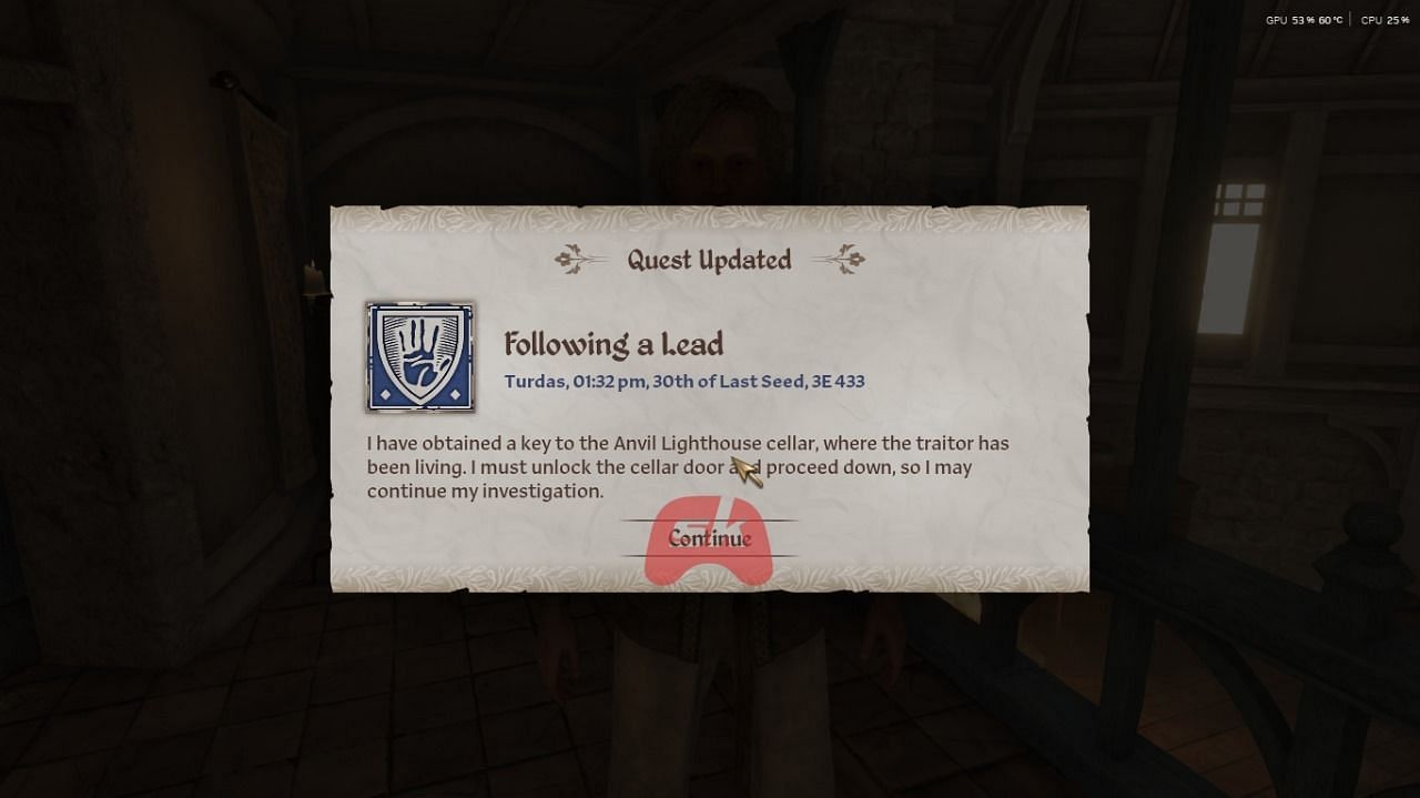 Acquiring the key will update the Following a Lead quest in Oblivion Remastered (Image via Sportskeeda Gaming || Bethesda Softworks)